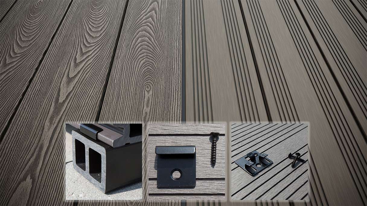 planeo SolidWood Kit complet de terrasse en WPC Planche massive - gris clair français/structuré