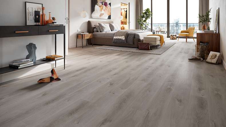 planeo Vinyle à clic rigide - HOMEtec Basic 30 IXPE Soft Mid Grey | Isolation phonique intégrée (RP-E30-7)