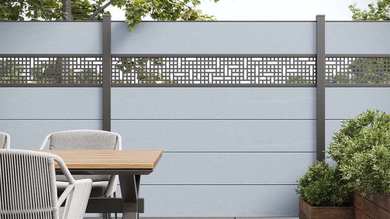 planeo Gardence Simply - Clôture PVC à emboîter Carré gris argenté 180 x 180 cm