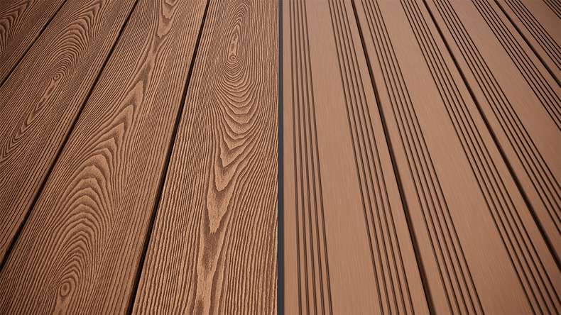 planeo SolidWood WPC Lame de terrasse massive - brun clair 3m français/structuré