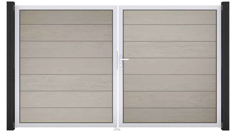 planeo Gardence Strong XL - Porte composite DIN droite 2 vantaux bicolore sable avec cadre aluminium argenté