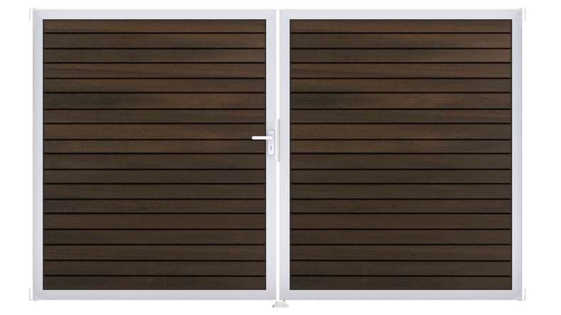 planeo Gardence Trendy - Portail BPC en losange - 2 vantaux, finition noyer co-ex avec cadre en aluminium