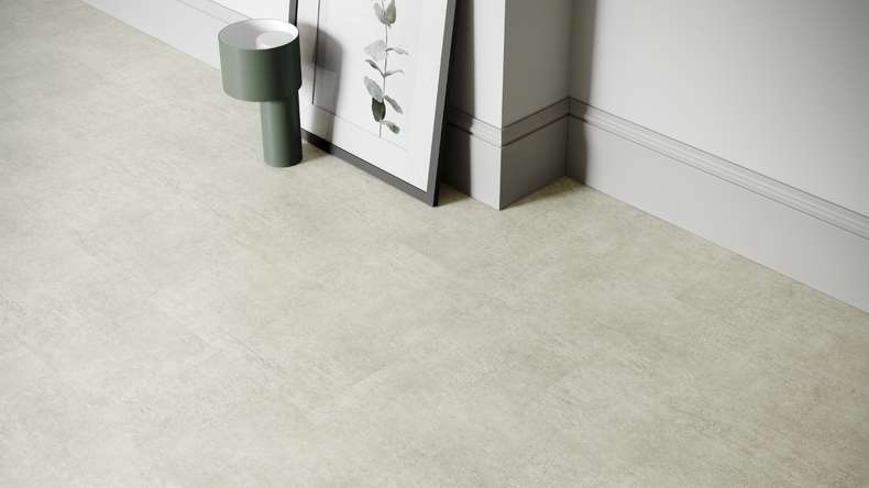 planeo rigide Sol PVC clipsable - SolutionX 2in1 gris béton clair | Isolation phonique intégrée (ECF-0099)