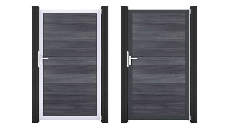 planeo Gardence Strong - Portillon universel BPC gris pierre, en co-extrudé avec cadre en aluminium, 100 x 180 cm