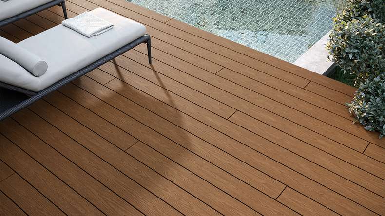 planeo CoEXWood Lame de terrasse WPC massif enrobé - Sable/Caramel 4.8m structuré