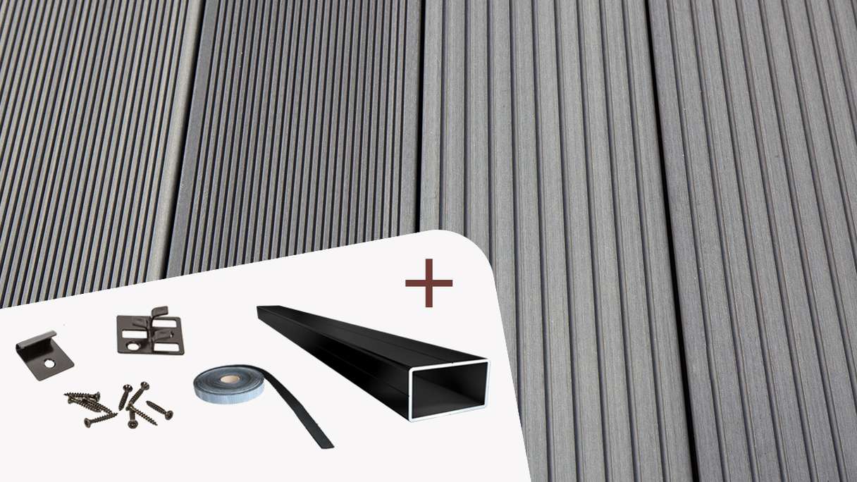 TitanWood Kit complet - 3m structure en lames creuses rainurées gris clair 9,3m² compris UK alu