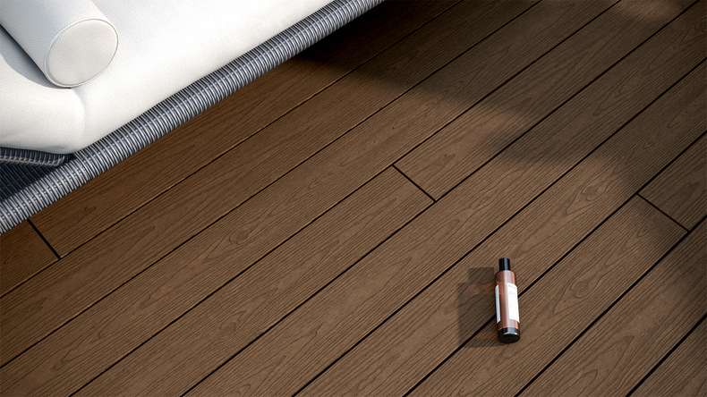 planeo CoEXWood Lame de terrasse WPC massif enrobé - brun clair/brun foncé 3m structuré