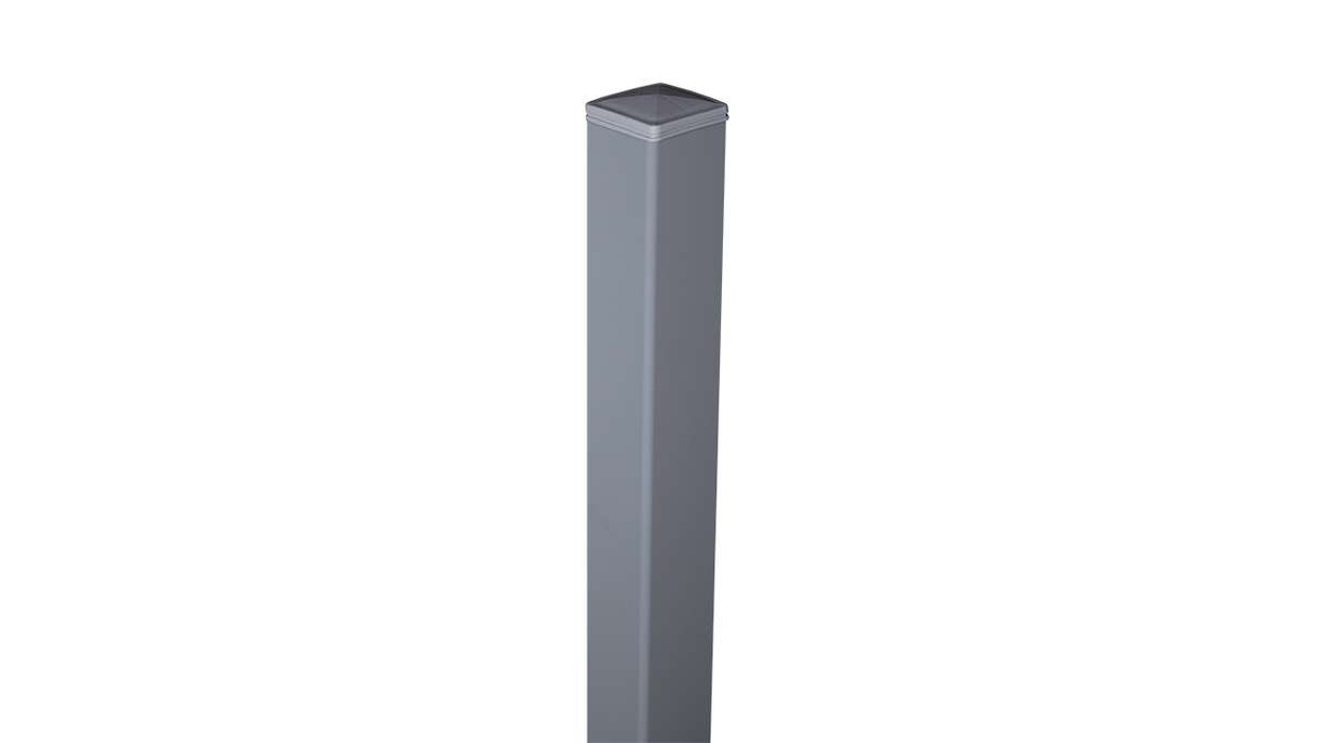 planeo Gardence Guard - Poteau de portail en aluminium spécialement renforcé à bétonner gris argenté 240cm, capuchon inclus