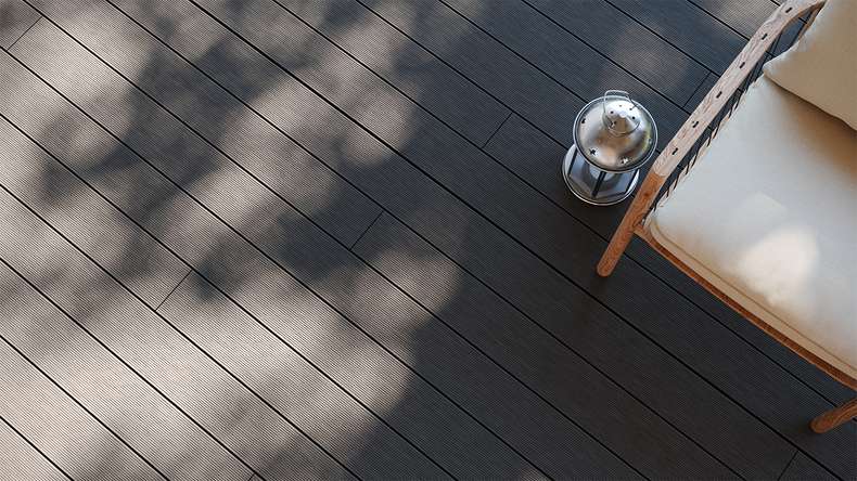 planeo LightWood WPC Lame de terrasse alvéolaire - gris foncé 4.2m rainuré/cannelé