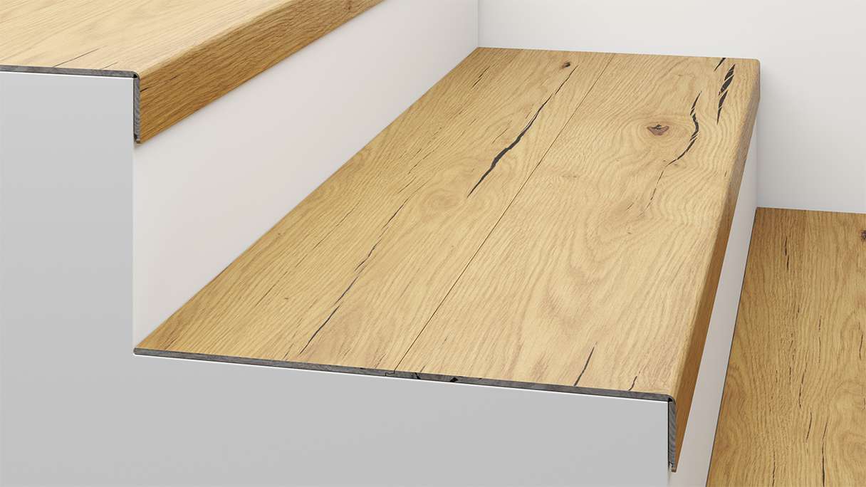 planeo Marche d'escalier en vinyle type B - angle de recouvrement clic en haut et en bas