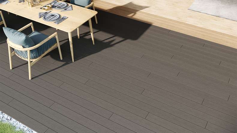 planeo LineWood Lame de terrasse WPC massif - gris clair 4.20m rainuré/cannelé