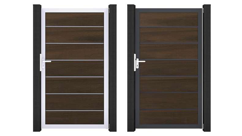 planeo Gardence Deluxe - Porte universelle BPC en co-ex noyer avec cadre en aluminium 100 x 180 x 4 cm