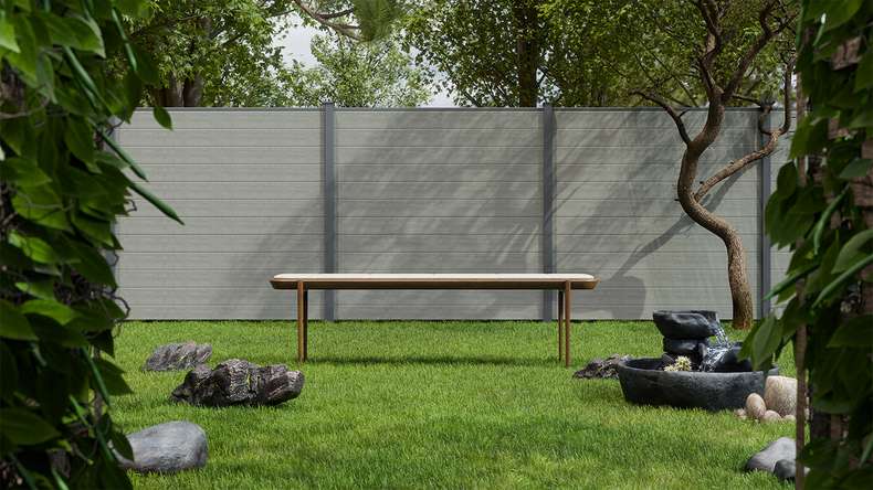 planeo Gardence Simply Small - Clôture PVC à emboîter Grey Ash Cut 180 x 180 cm