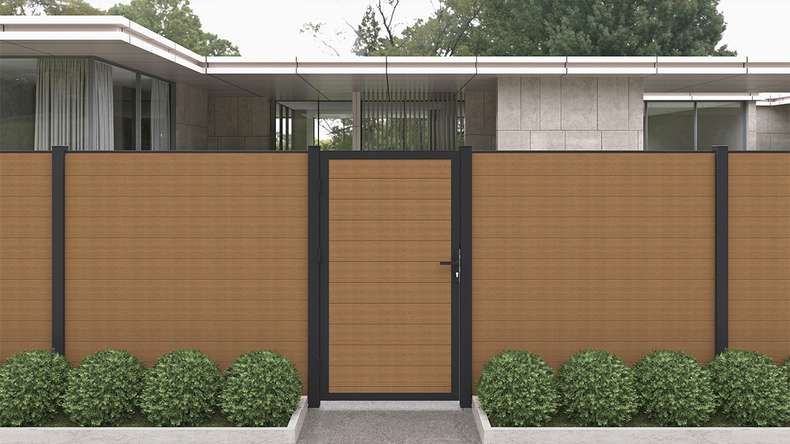 planeo INFINITY - Clôture à emboîter WPC CoEx Burma Teck 176 x 183 cm