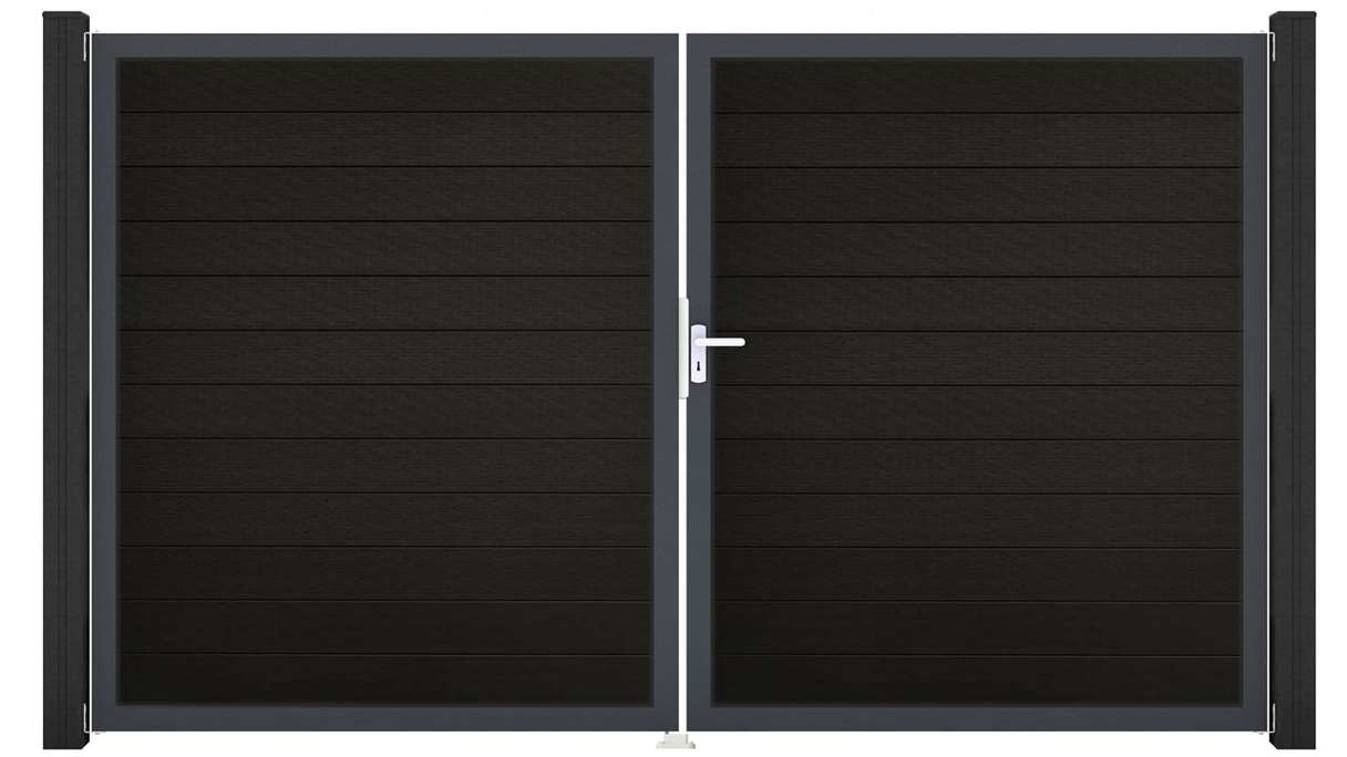 planeo Gardence Strong - Portail BPC - À deux battants, noir co-extrudé avec cadre en aluminium
