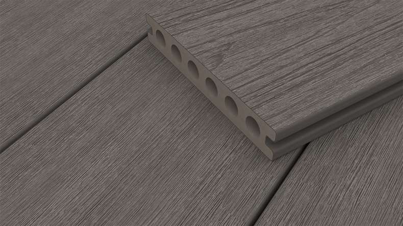 planeo WOODLine Nature - Lame de terrasse WPC CoEx enrobée chambre creuse - gris foncé 3m structuré/lisse brossé