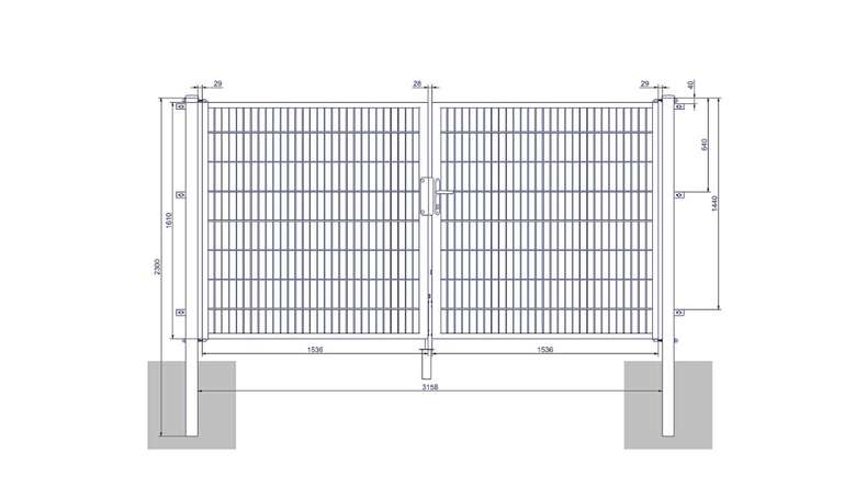 Porte universelle moyenne 2 vantaux vert mousse H 1600 x L 3158 mm poteaux de porte inclus