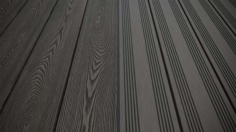 planeo SolidWood WPC Lame de terrasse massive - gris foncé 3m français/structuré