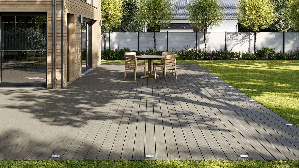planeo AntikWood Kit complet de terrasse en WPC planches massives - gris pierre vieilli