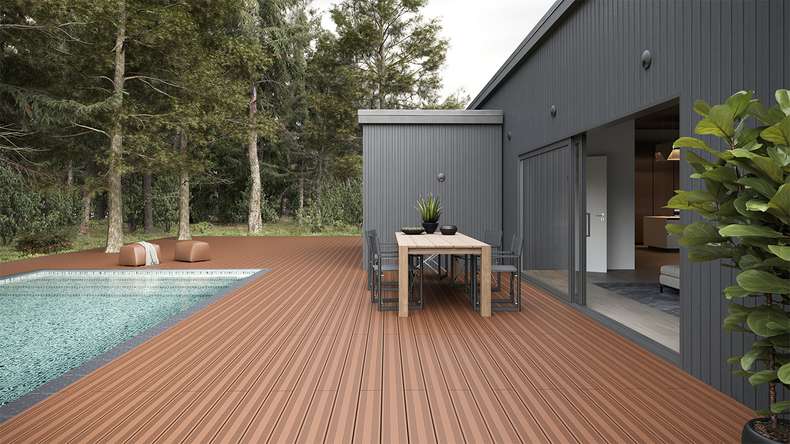 planeo SolidWood WPC Lame de terrasse massive - brun clair 3m français/structuré