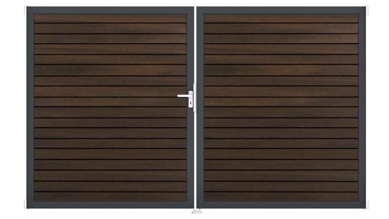 planeo Gardence Trendy - Portail BPC en losange - 2 vantaux, finition noyer co-ex avec cadre en aluminium
