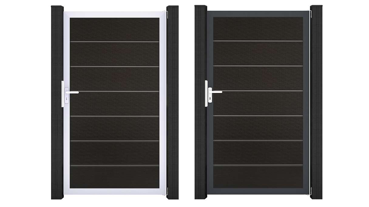 planeo Gardence Deluxe - Porte universelle BPC noire en co-extrudé avec cadre en aluminium