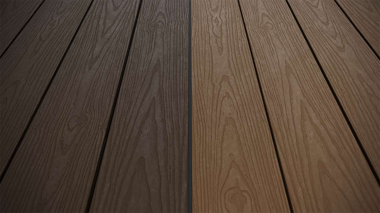 planeo CoEXWood Lame de terrasse WPC massif enrobé - brun clair/brun foncé 4.2m structuré