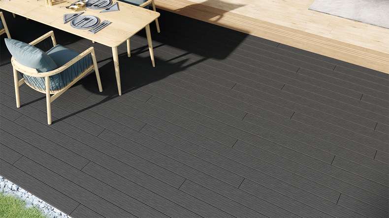 planeo LineWood Lame de terrasse WPC massif - gris foncé 3m rainuré/cannelé
