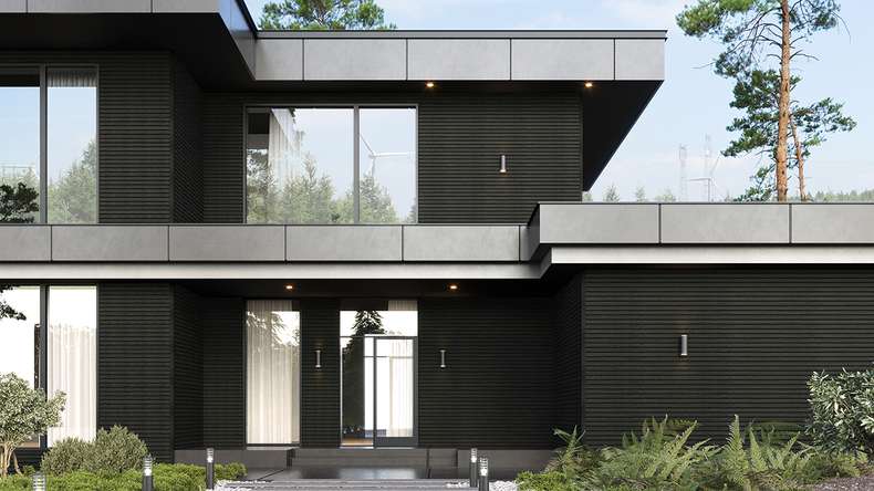 planeo LINEA Wide - Revêtement de façade en WPC CoEx, noir, 2900 x 181 mm
