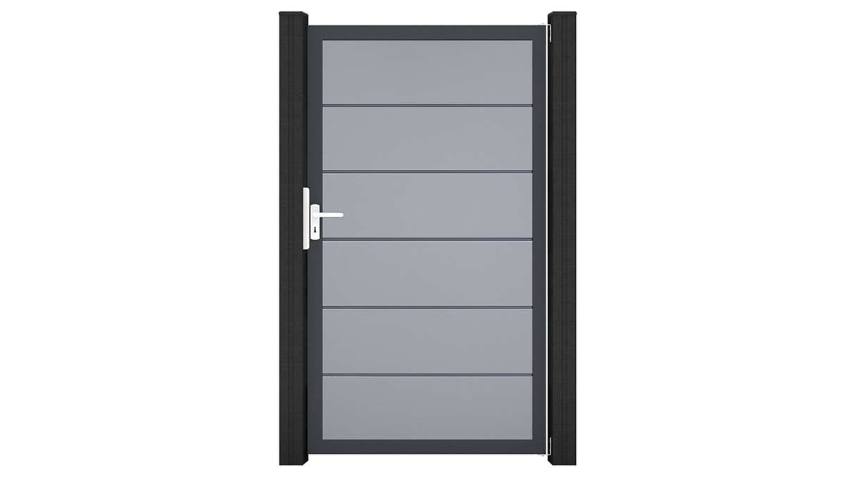 planeo Gardence Simply Premium - Portail universel en PVC gris argenté avec cadre en aluminium, 100 x 180 cm