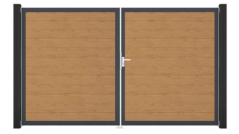 planeo Gardence Simply Small - Porte PVC - DIN droite 2 vantaux chêne cendré naturel avec cadre alu anthracite | DB703 300 x 180 cm