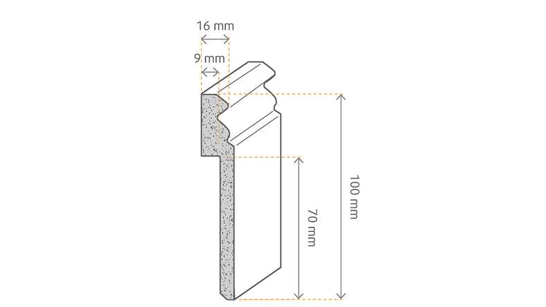 Baguette de recouvrement pour carrelage MDF 16x100x2500 mm, blanc Alt Berlin 10 x 70 mm