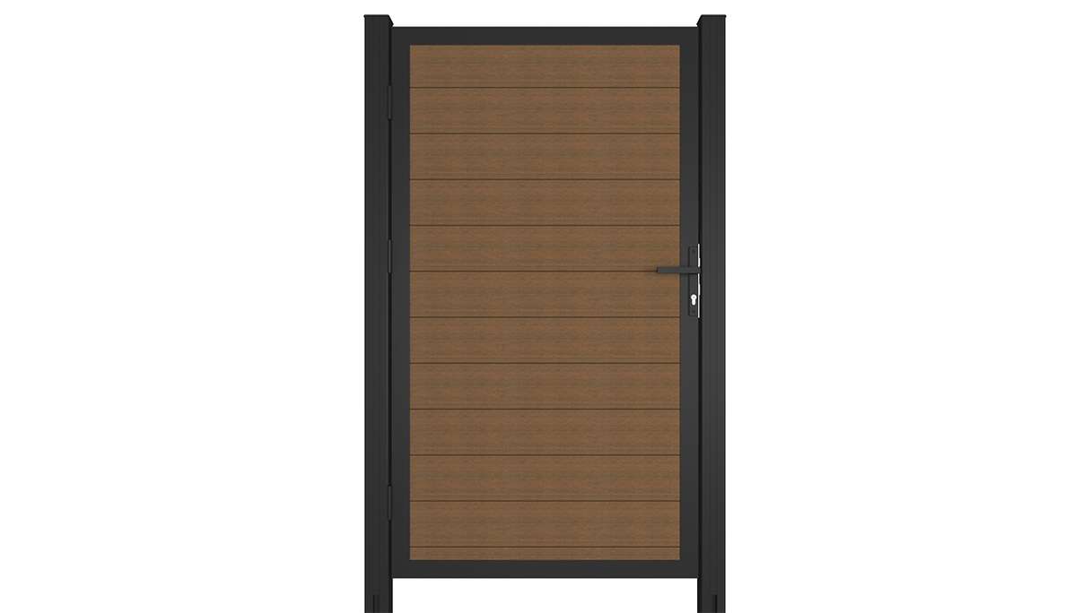 planeo INFINITY - WPC CoEx Porte universelle Burma Teck avec cadre alu anthracite 100 x 180 cm