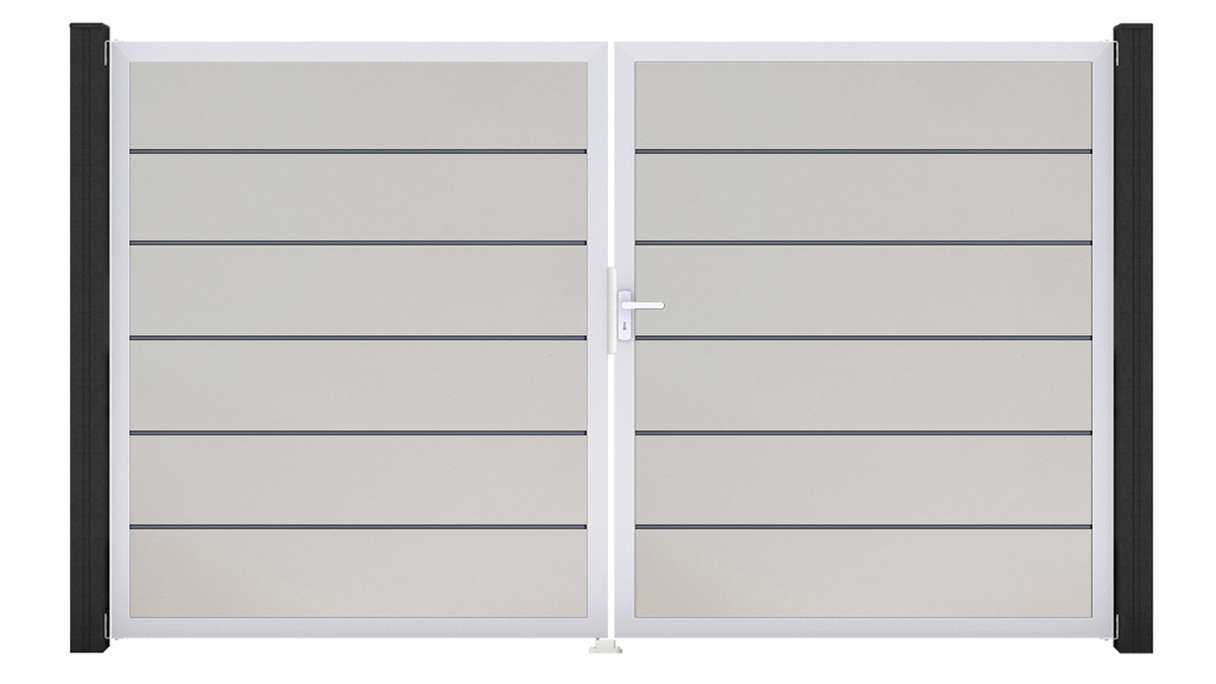 planeo Gardence Simply Premium - Portail en PVC à deux vantaux, blanc, avec cadre en aluminium, 300 x 180 cm