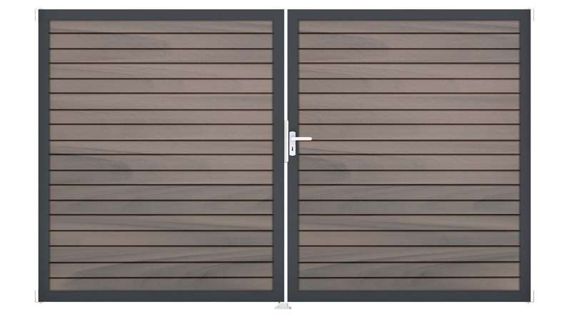 planeo Gardence Trendy - Portail BPC en losange - 2 vantaux, bicolore, co-extrudé, avec cadre en aluminium