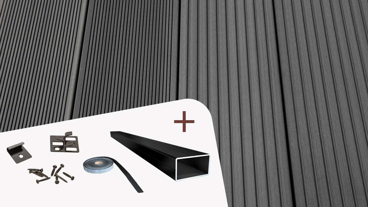 TitanWood Kit complet - 4m lame massive rainurée structure gris foncé 8,2m² compris UK alu