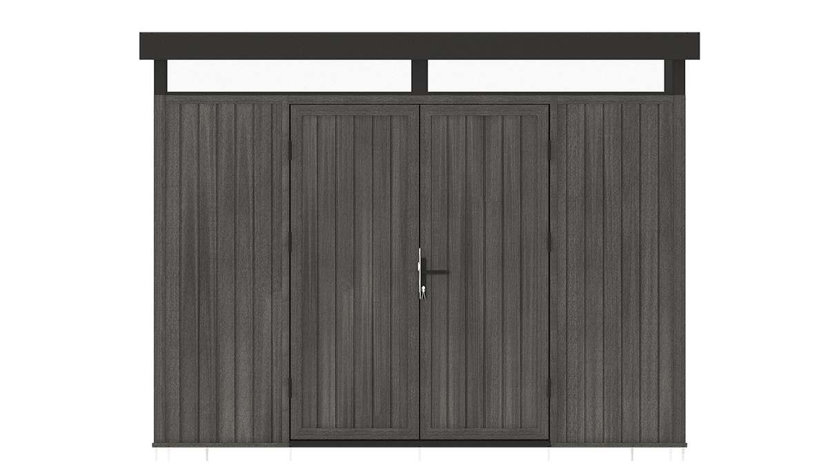Abri de jardin planeo WPC CoEx à toit plat, modèle L - Gris foncé, 300 x 292 x 226,5 cm