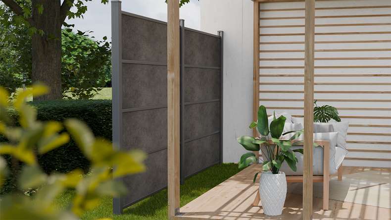 planeo Gardence Resistant - Clôture à emboîter HPL gris anthracite 180 x 183 cm