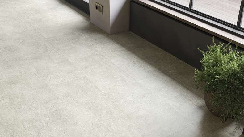 planeo rigide Sol PVC clipsable - SolutionX 2in1 gris béton clair | Isolation phonique intégrée (ECF-0099)