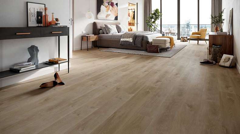 planeo Vinyle à clic rigide - HOMEtec Basic 30 IXPE Sunlit Amber Oak | Isolation phonique intégrée (RP-E30-5)