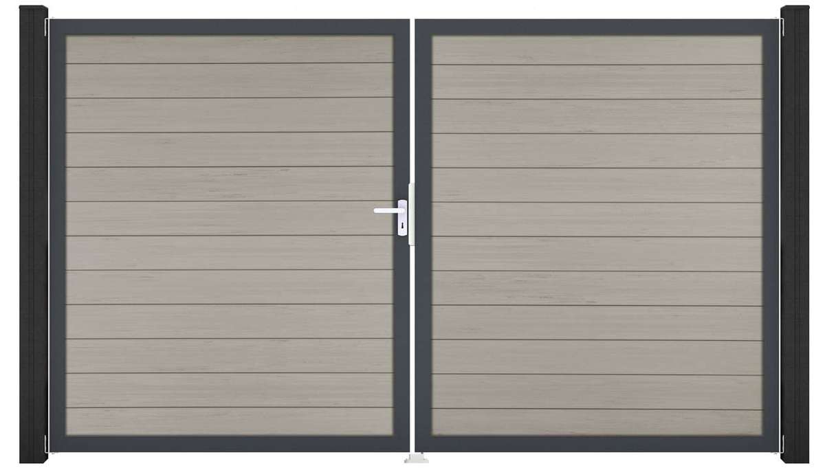 planeo Gardence Strong - Portail BPC - À deux vantaux, bicolore « Sand », avec cadre en aluminium