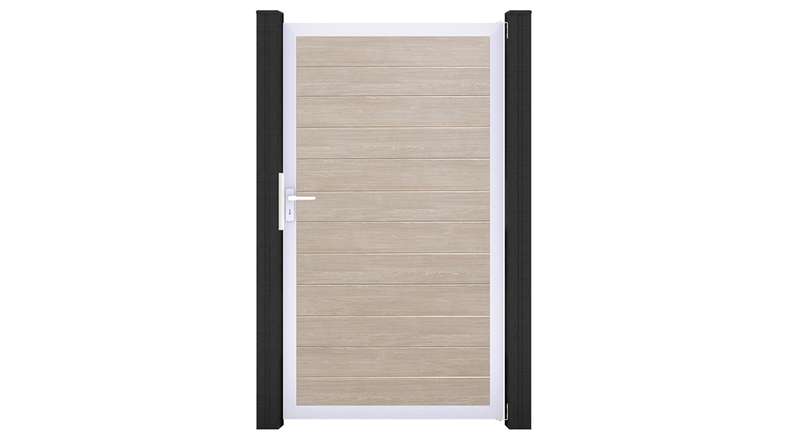 planeo Gardence Simply Small - Portail universel en PVC « Sheffield Oak » avec cadre en aluminium, 100 x 180 cm