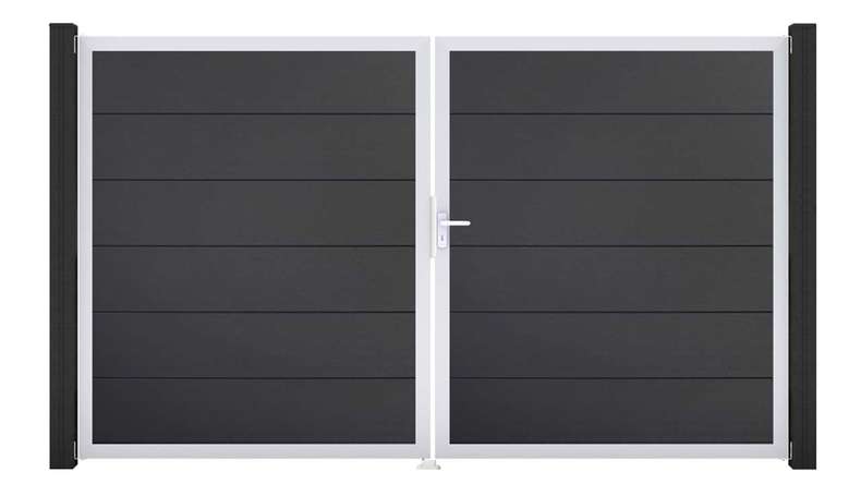 planeo Gardence Simply - Porte PVC DIN droite 2 vantaux Anthracite avec cadre aluminium argenté