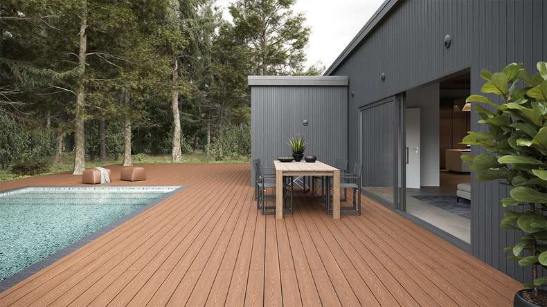 planeo SolidWood WPC Lame de terrasse massive - brun clair 3m français/structuré