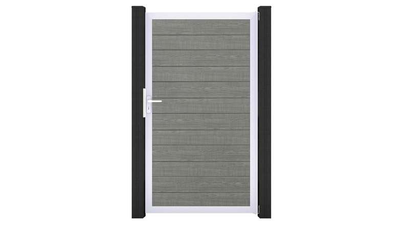 planeo Gardence Simply Small - Portail universel en PVC « Grey Ash Cut » avec cadre en aluminium, 100 x 180 cm