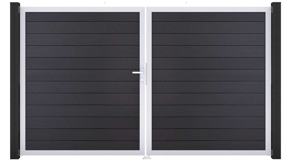 planeo Gardence Strong - Portail BPC - à deux vantaux, gris anthracite avec cadre en aluminium anthracite