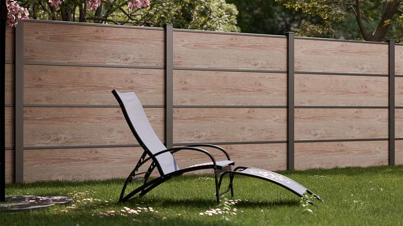 planeo Gardence Resistant - Clôture à emboîter HPL aspect bois 180 x 183 cm