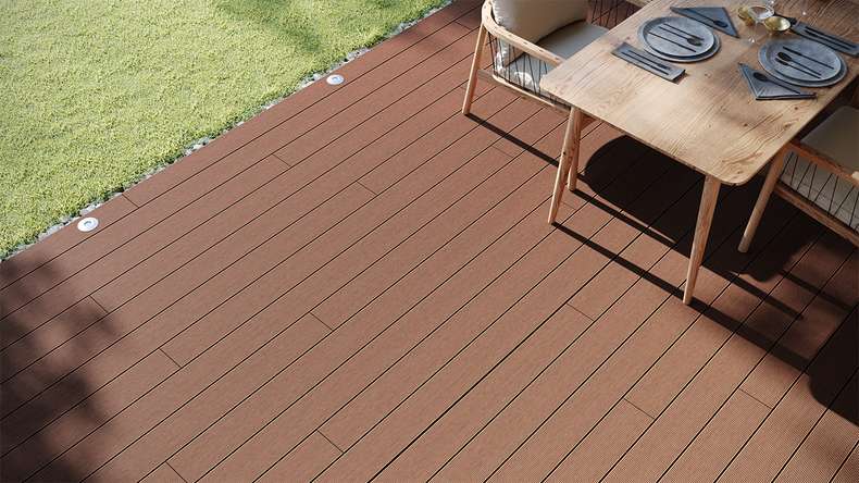 planeo LineWood Lame de terrasse WPC massif - brun clair 3.60m rainuré/cannelé