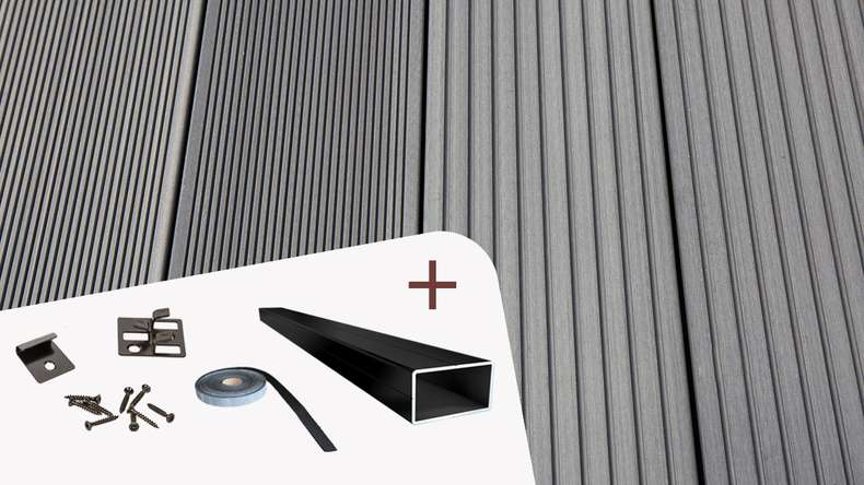 TitanWood Kit complet - 3m lame creuse rainurée structure gris clair 16m² compris UK alu