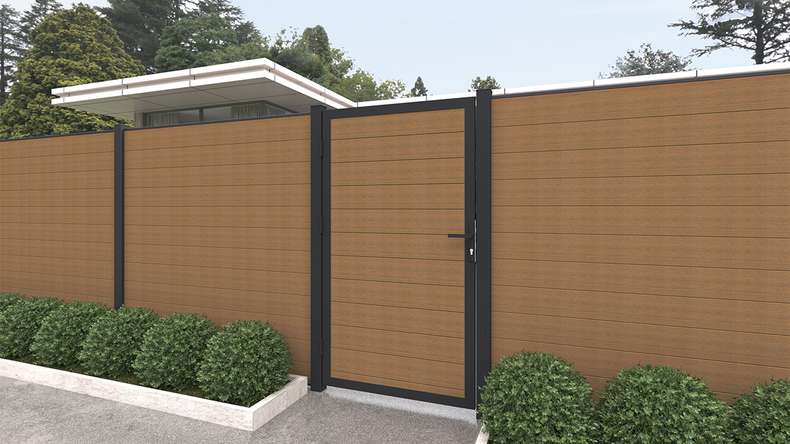 planeo INFINITY - Clôture à emboîter WPC CoEx Burma Teck 176 x 183 cm